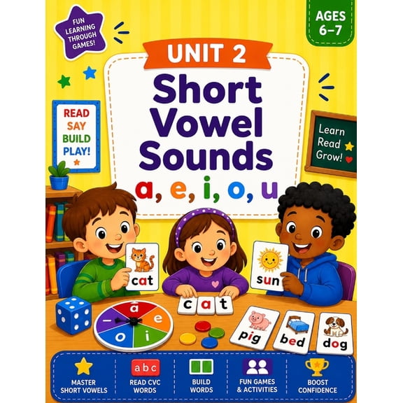 Grade 1-Phonics Games and Activities Short Vowel Sounds-Unit 2, Book 2, (Paperback)
