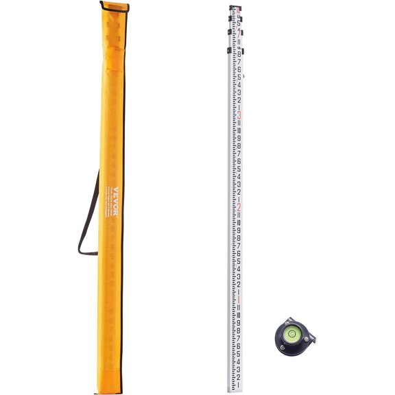 Grade 14- 4 Sections Telescopic Measuring Rod, Double-Sided Scale 1/8in Leveling Rod Stick with Bubble Level & Carrying Bag for Houses, Walls, Floors
