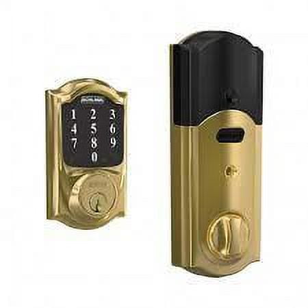 Grade 2 Touchscreen Deadbolt Lock, Connect Series, Camelot Trim, Bright Brass Finish