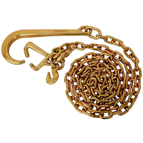 Grade 70 5/16 Inch x 10 Feets Transport Tow Chain J Hook Long Shank w/R T J Grab Hook Yellow Zinc - 3,700 lbs. Safe Working Load 2pcs,