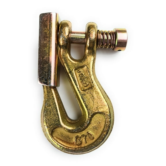 Grade 70 Pin Lock Clevis Grab Hook with Latch, for Tow Winch Trailer, Logging, Yellow Zinc Chromate Finish (3/8-1pcs)