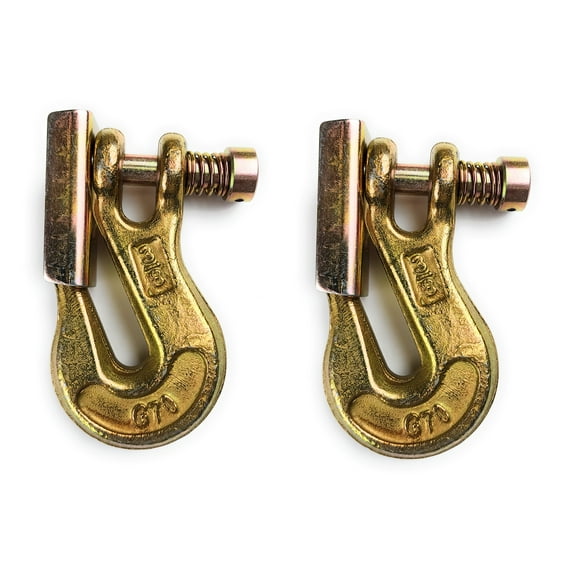 Grade 70 Pin Lock Clevis Grab Hook with Latch, for Tow Winch Trailer, Logging, Yellow Zinc Chromate Finish (3/8-2pcs)