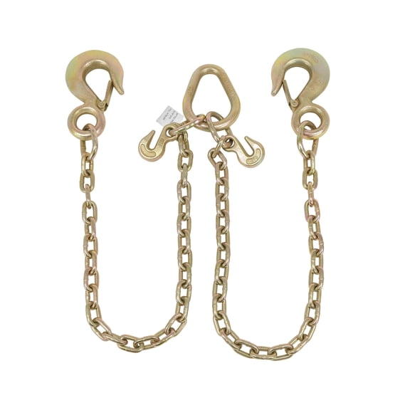 Grade 70 V-Chain Bridle Tow w/ 1/2" Slip Hook w/ Safety Latch & Grab Hooks at Pear Link - 3' Leg 4700 LBS WLL Tow Truck Chain for Trailer Wrecker Recovery Towing
