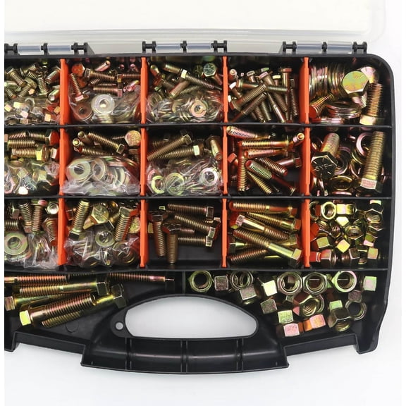 Grade 8 Bolts and Nuts Assortment Kit, 1/4-20, 5/16-18, 3/8-16, 1/2-13 Heavy Duty Hex SAE Assorted Bolts Nuts and Washers Kit, Carbon Steel Machine Hardware Screw Sets with Case