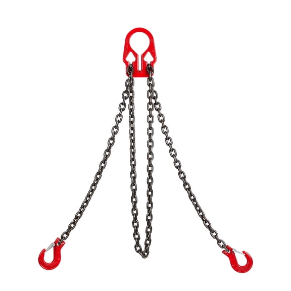 Grade 80 2-Leg Adjustable Chain Sling 5/16 Inch x 10 Ft 7000 lb WLL Alloy Steel Lifting Chain Assembly with Adjuster and Grab Hooks for Hoist Rigging Red