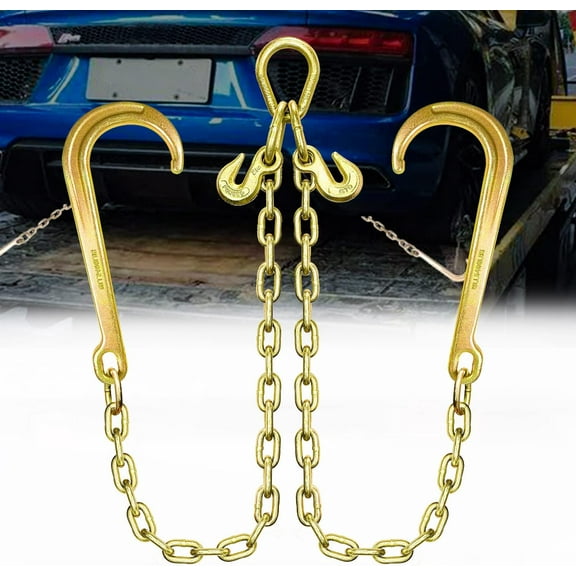 Grade 80 Chain V-Bridle | 5/16In x 2Ft Towing Chains Bridle with J Hooks and Grab Hooks | Tow Chain 4,900LBS Safe Working Load | for Flatbed Truck Rollback Wrecker Carrier
