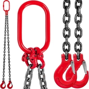 Grade 80 Double Leg Chain Sling, 3/8" x 5FT with Grab Hooks, 4-Ton Capacity Lifting Sling for Rigging and Towing