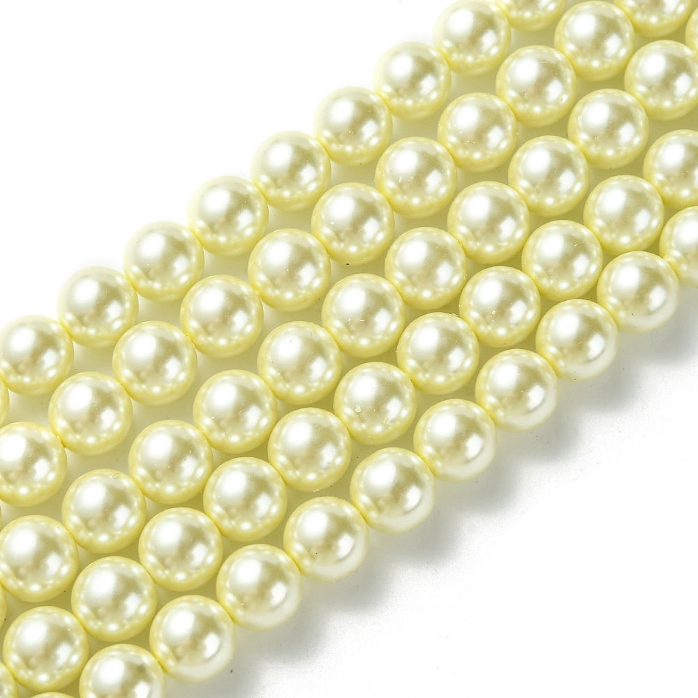 Grade A Glass Pearl Beads Pearlized Round Beige 10mm Hole: 0.7~1.1mm 40pcs/Strand 16''(40.64cm)
