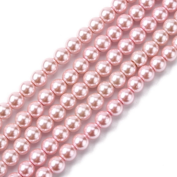 Grade A Glass Pearl Beads Pearlized Round Flamingo 6mm Hole: 0.7-1mm 68pcs/Strand 16''(40.64cm)