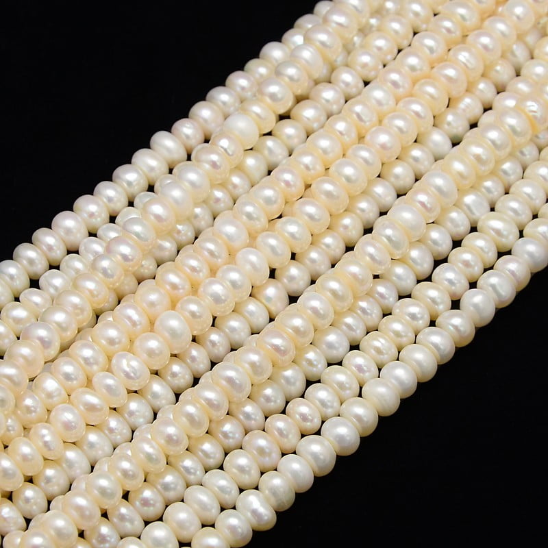 Grade A Natural Cultured Freshwater Pearl Beads Strands Polished Rondelle Creamy White 7~8mm Hole: 0.8mm about 73pcs/strand 13.77 inch~14.17 inch