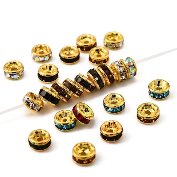 Grade A Rhinestone Spacer Beads Golden Copper Rondelle Nickel Free Mixed Color about 4mm in diameter 2mm thick hole: 0.8mm