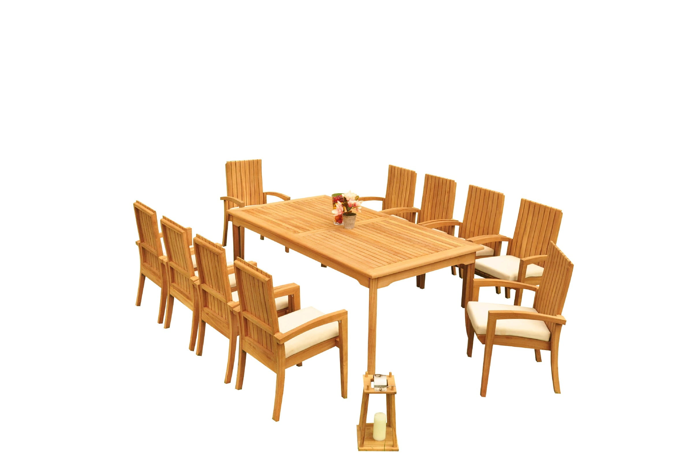 Teak 11-Piece Brown Solid Wood Outdoor Dining Set with Stackable Chairs