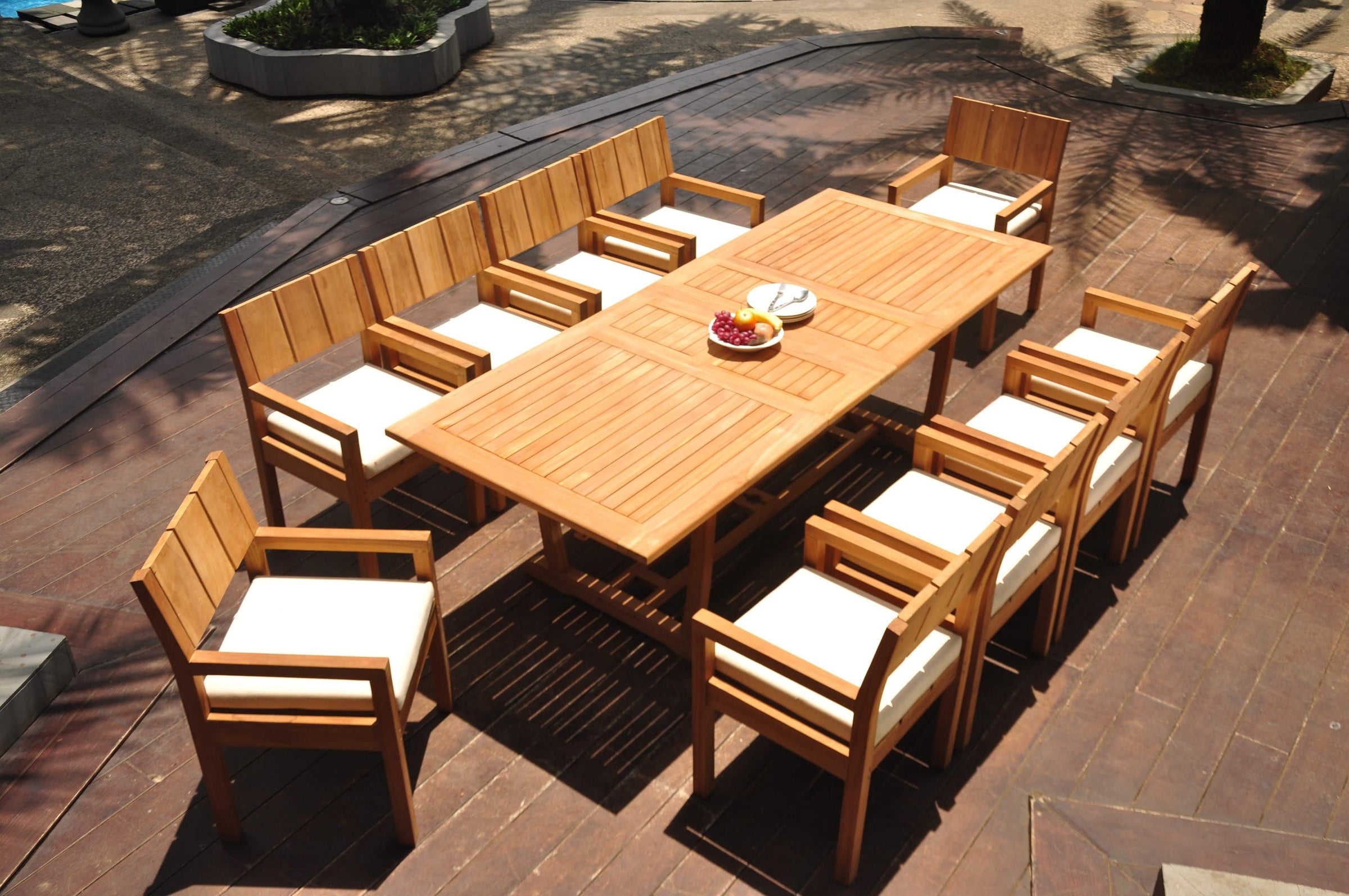 Grade-A Teak Dining Set: 10 Seater 11 Pc: 94" Double Extension Mas ...