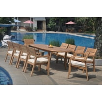 Grade-A Teak Dining Set: 10 Seater 11 Pc: 94" Double Extension Oval Table And 10 Vellore Stacking Arm Chairs Outdoor Patio WholesaleTeak #WMDSWVm
