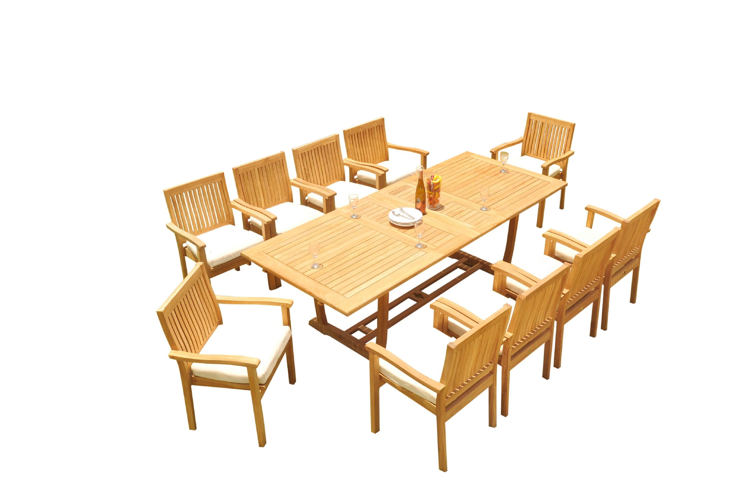 Teak 11-Piece Brown Solid Wood Outdoor Dining Set with Stackable Chairs