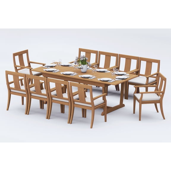 Grade-A Teak Dining Set: 10 Seater 11 Pc: And 10 Osborne Arm Chairs Outdoor Patio WholesaleTeak #51OS2110