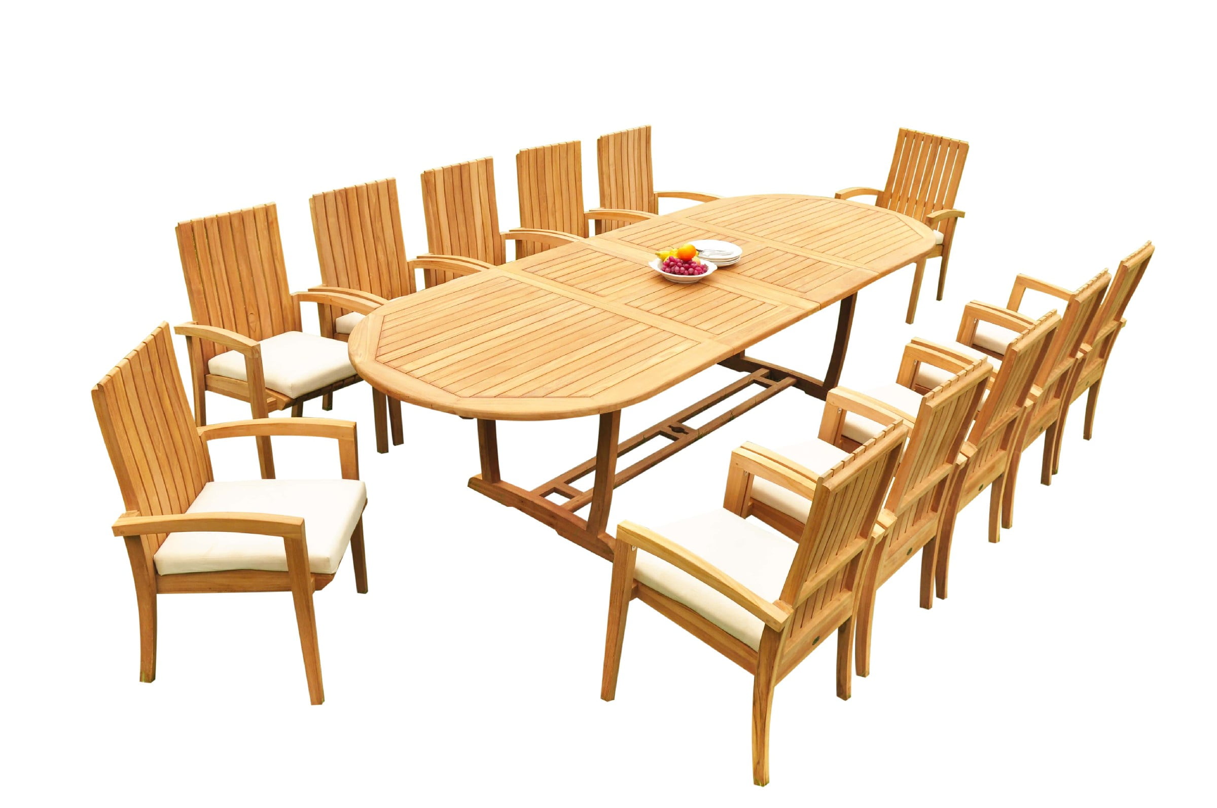GradeA Teak Dining Set 12 Seater 13 Pc 118" Mas Oval Trestle Leg Table And 12 Giva Arm Chairs