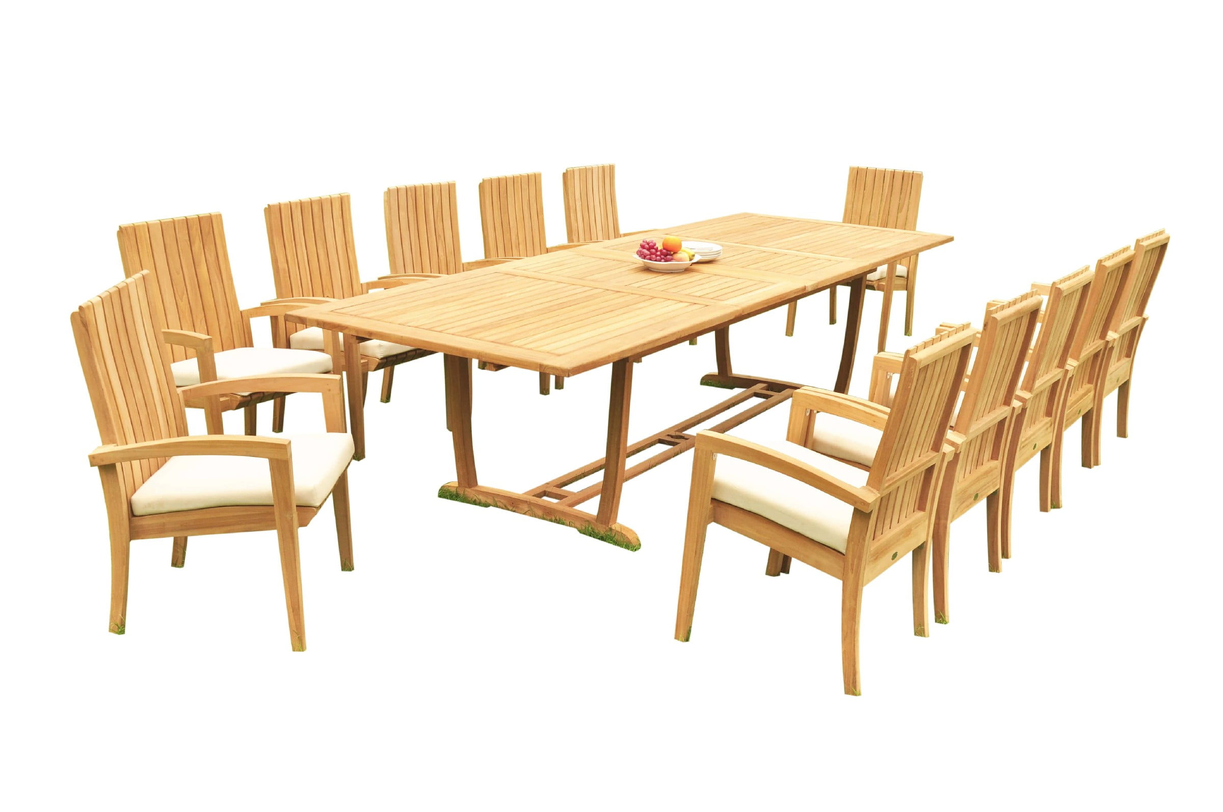 Teak 13-Piece Extendable Rectangular Dining Set with Stackable Chairs
