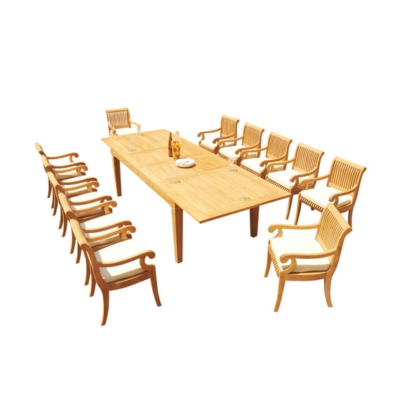 Grade-A Teak Dining Set: 12 Seater 13 Pc: 122" Caranas Rectangle Table And 12 Giva Arm Chairs Outdoor Patio WholesaleTeak #51GV2913