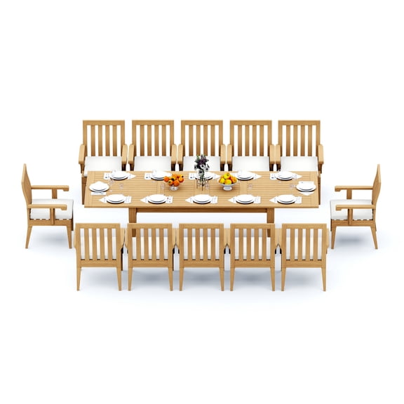 Grade-A Teak Dining Set: 12 Seater 13 Pc: And 12 Caranas Arm Chairs Outdoor Patio WholesaleTeak #51Ca2812