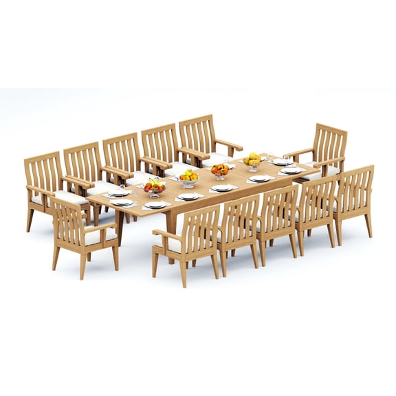 Grade-A Teak Dining Set: 12 Seater 13 Pc: And 12 Caranas Arm Chairs Outdoor Patio WholesaleTeak #51Ca2912