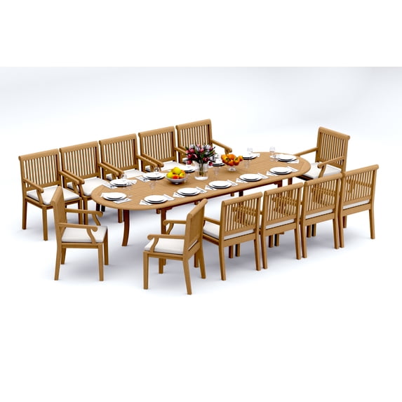 Grade-A Teak Dining Set: 12 Seater 13 Pc: And 12 Sack Arm Chairs Outdoor Patio WholesaleTeak #51SK2712