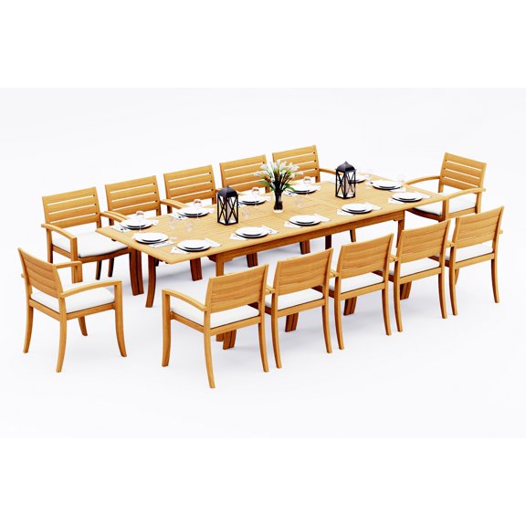 Grade-A Teak Dining Set: 12 Seater 13 Pc: And 12 Travota Arm Chairs Outdoor Patio WholesaleTeak #51TV2412