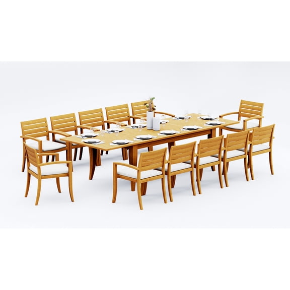 Grade-A Teak Dining Set: 12 Seater 13 Pc: And 12 Travota Arm Chairs Outdoor Patio WholesaleTeak #51TV2812
