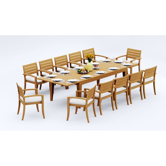 Grade-A Teak Dining Set: 12 Seater 13 Pc: And 12 Travota Arm Chairs Outdoor Patio WholesaleTeak #51TV2912