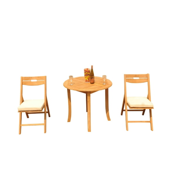 Grade-A Teak Dining Set: 2 Seater 3 Pc: 36" Round Table And 2 Surfliner Folding Reclining Arm Chairs Outdoor Patio WholesaleTeak #51SL0703