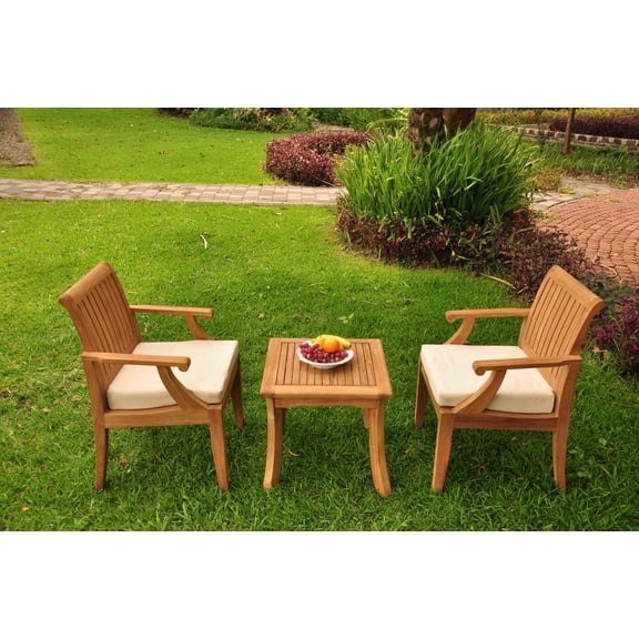 Grade-A Teak Dining Set: 2 Seater 3 Pc: Giva Side Table And 2 Lagos Arm Chairs Outdoor Patio WholesaleTeak #WMLG4