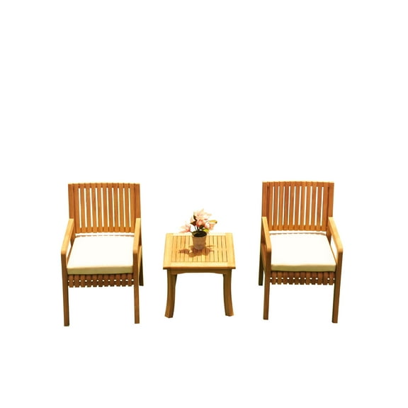 Grade-A Teak Dining Set: 2 Seater 3 Pc: Giva Side Table And 2 Maldives Arm Chairs Outdoor Patio WholesaleTeak #51ML0103