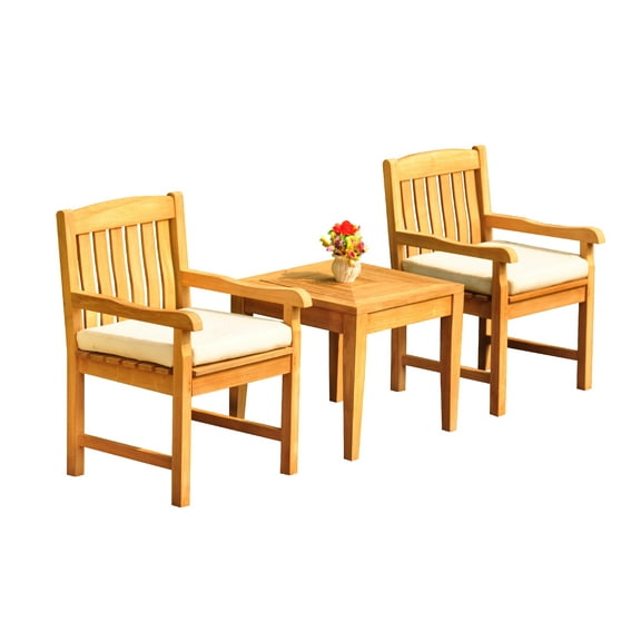 Grade-A Teak Dining Set: 2 Seater 3 Pc: Noida Square Side Table And 2 Devon Arm Chairs Outdoor Patio WholesaleTeak #51DV0603
