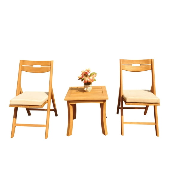 Grade-A Teak Dining Set: 2 Seater 3 Pc: Sack Side Table And 2 Surfliner Folding Reclining Arm Chairs Outdoor Patio WholesaleTeak #51SL0203