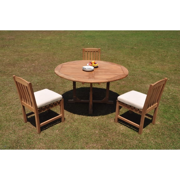 Grade-A Teak Dining Set: 3 Seater 4 Pc: 60" Round Table And 3 Devon Armless Chairs Outdoor Patio WholesaleTeak #WMDV73