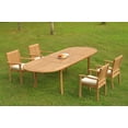 thumbnail image 1 of Grade-A Teak Dining Set: 4 Seater 5 Pc: 118" Double Extension Oval Table And 4 Leveb Stacking Arm Chairs Outdoor Patio WholesaleTeak #WMDSWVm, 1 of 4