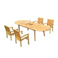 thumbnail image 1 of Grade-A Teak Dining Set: 4 Seater 5 Pc: 118" Oval Table And 4 Wave Stacking Arm Chairs Outdoor Patio WholesaleTeak #51WV2605, 1 of 5