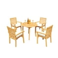 thumbnail image 1 of Grade-A Teak Dining Set: 4 Seater 5 Pc: 36" Round Table And 4 Hari Stacking Arm Chairs Outdoor Patio WholesaleTeak #51HR0705, 1 of 4