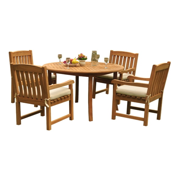 Grade-A Teak Dining Set: 4 Seater 5 Pc: 52" Round Table And 4 Devon Arm Chairs Outdoor Patio WholesaleTeak #51DV1105