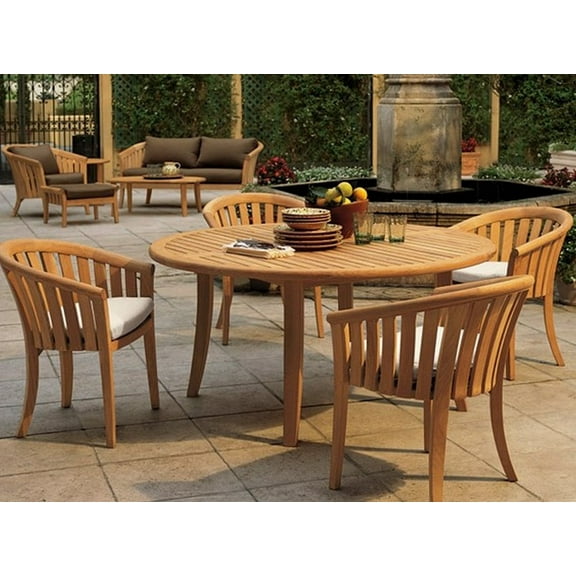 Grade-A Teak Dining Set: 4 Seater 5 Pc: 52" Round Table And 4 Lenong Arm Chairs Outdoor Patio WholesaleTeak #WMDSWVm