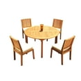 thumbnail image 1 of Grade-A Teak Dining Set: 4 Seater 5 Pc: 52" Round Table And 4 Maldives Armless Chairs Outdoor Patio WholesaleTeak #51ML1105, 1 of 6