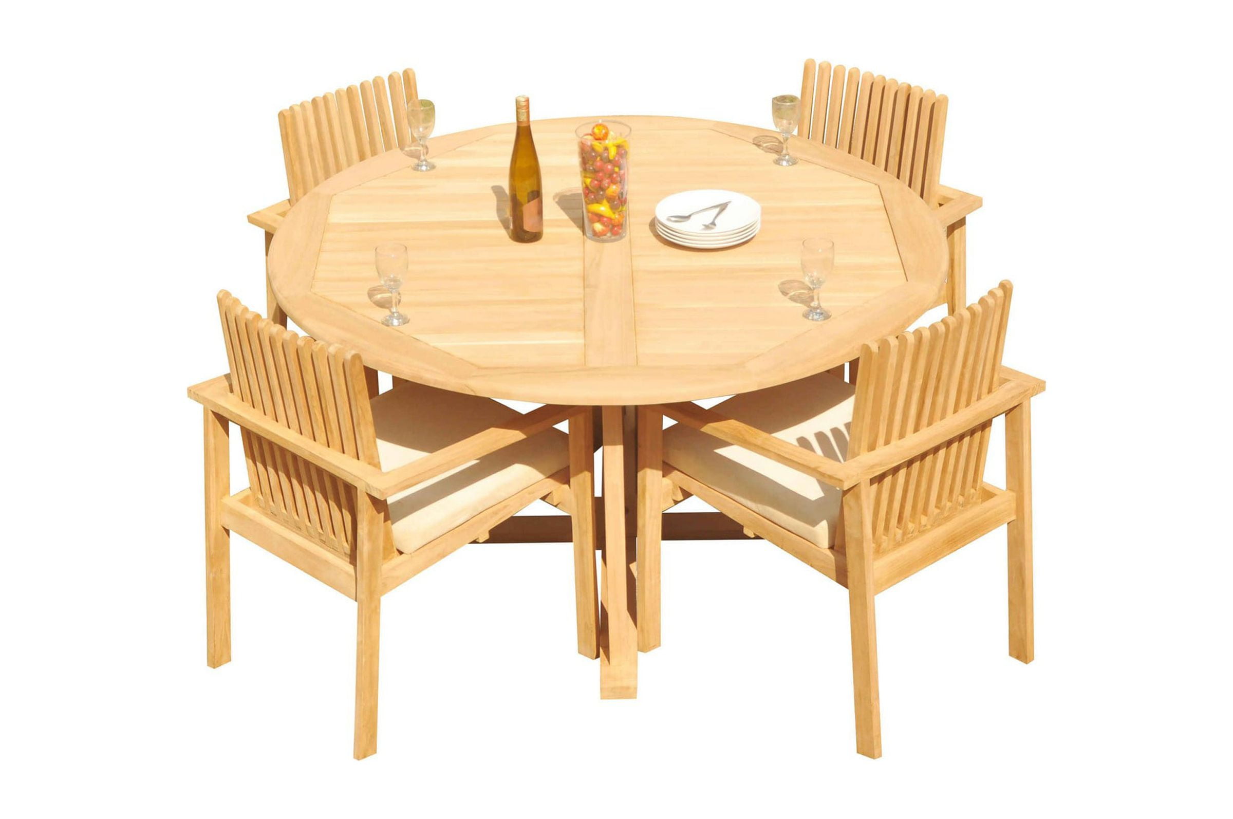 Grade-A Teak Dining Set: 4 Seater 5 Pc: 60" Round Table And 4 Clipper ...