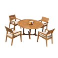 thumbnail image 1 of Grade-A Teak Dining Set: 4 Seater 5 Pc: 60" Round Table And 4 Vellore Stacking Arm Chairs Outdoor Patio WholesaleTeak #51VL1205, 1 of 6