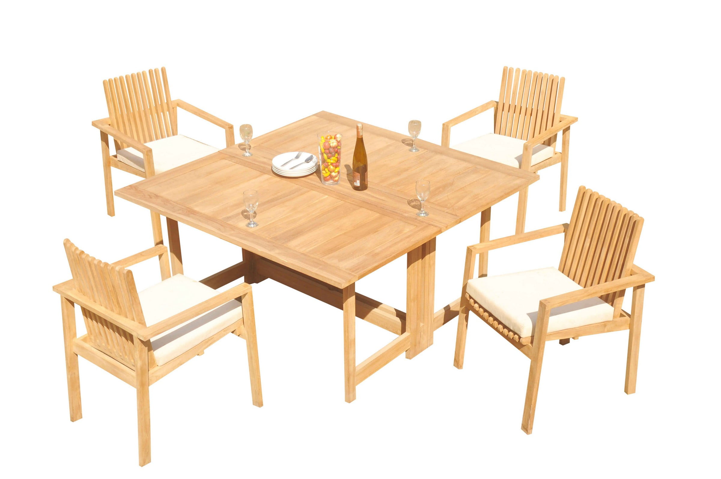 Natural Teak 4-Person Outdoor Dining Set with Square Table