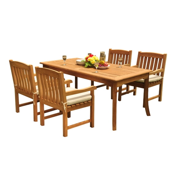 Grade-A Teak Dining Set: 4 Seater 5 Pc: 71" Rectangle Table And 4 Devon Arm Chairs Outdoor Patio WholesaleTeak #51DV1605