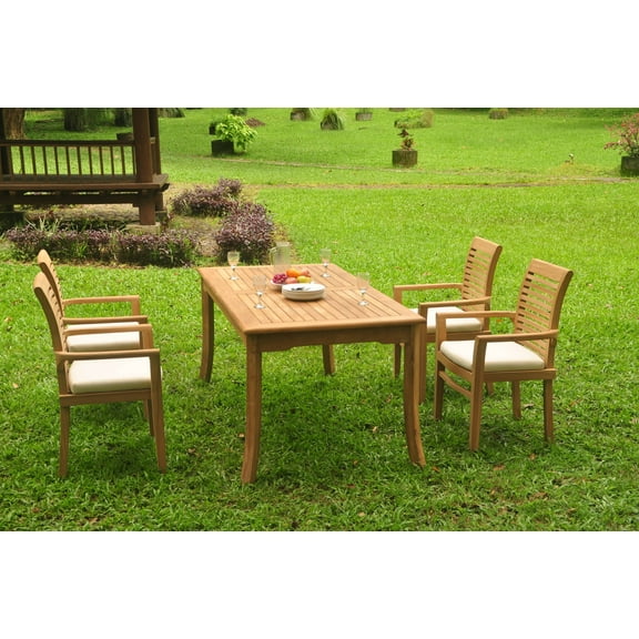 Grade-A Teak Dining Set: 4 Seater 5 Pc: 71" Rectangle Table And 4 Mas Stacking Arm Chairs Outdoor Patio WholesaleTeak #WMDSMS13