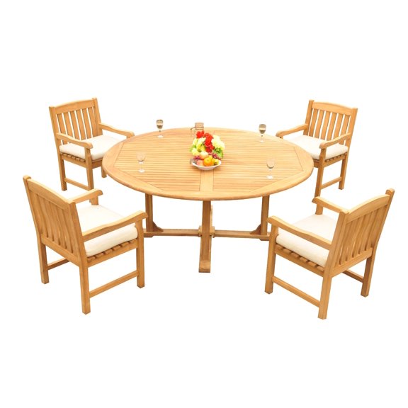 Grade-A Teak Dining Set: 4 Seater 5 Pc: 72" Round Table And 4 Devon Arm Chairs Outdoor Patio WholesaleTeak #51DV1705