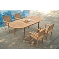 thumbnail image 1 of Grade-A Teak Dining Set: 4 Seater 5 Pc: 94" Double Extension Oval Table And 4 Leveb Stacking Arm Chairs Outdoor Patio WholesaleTeak #WMDSWVm, 1 of 4