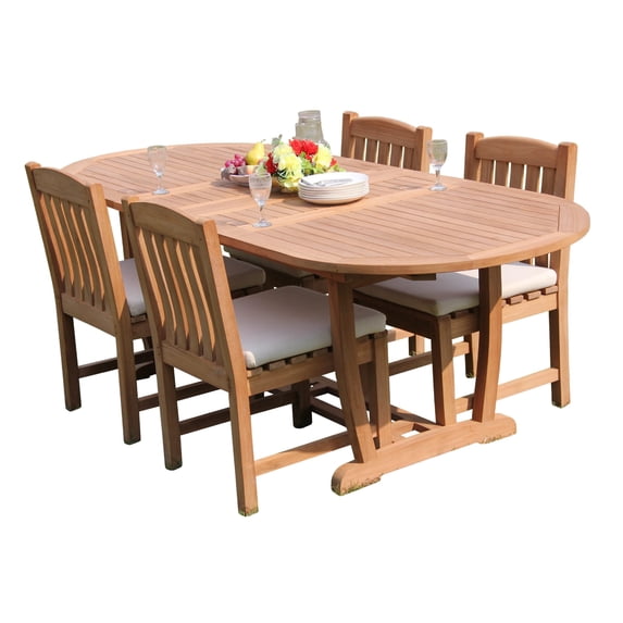 Grade-A Teak Dining Set: 4 Seater 5 Pc: 94" Mas Oval Trestle Leg Table And 4 Devon Armless Chairs Outdoor Patio WholesaleTeak #51DV2305