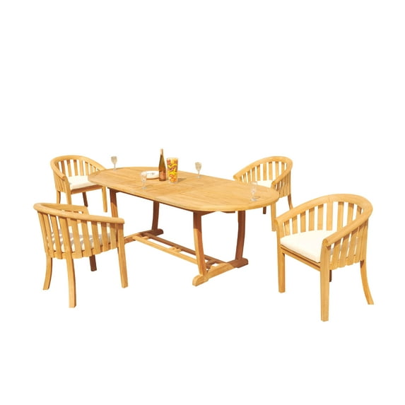Grade-A Teak Dining Set: 4 Seater 5 Pc: 94" Mas Oval Trestle Leg Table And 4 Lenong Arm Chairs Outdoor Patio WholesaleTeak #51LN2305